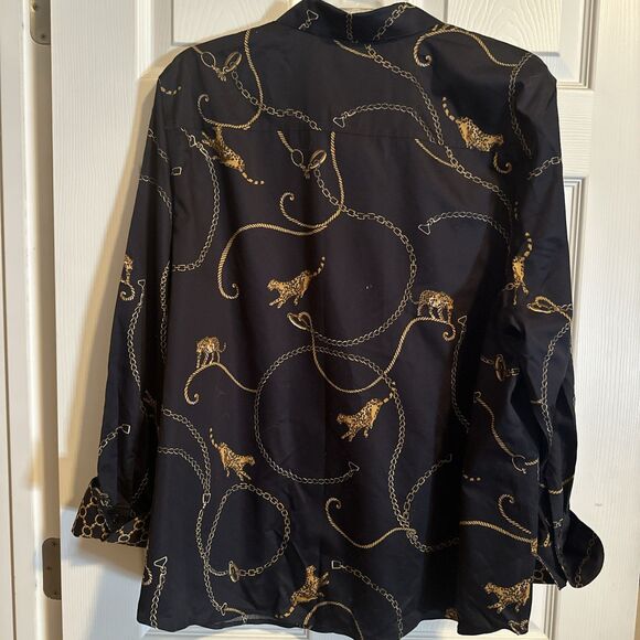 Ladies CHICO’S Sz 4 (XXL) Animal Print Chain Link BLOUSE Button Up Versace Vibes - Picture 4 of 5